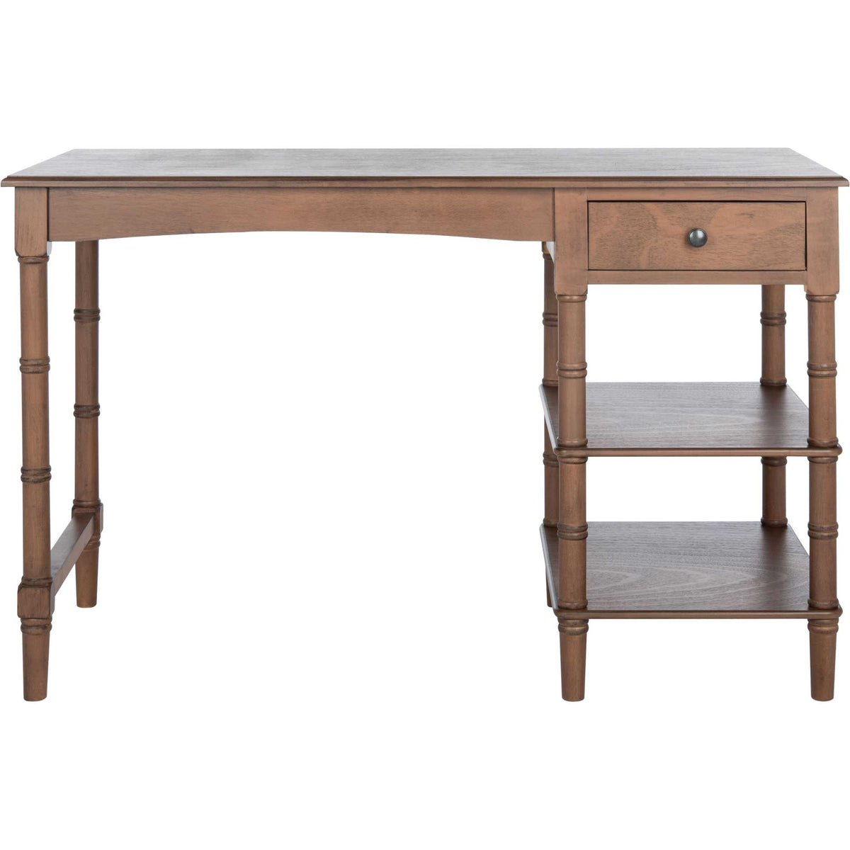 A softly curved apron and dark drawer knob give this warm brown desk traditional character. || DSK5712B || front_studio