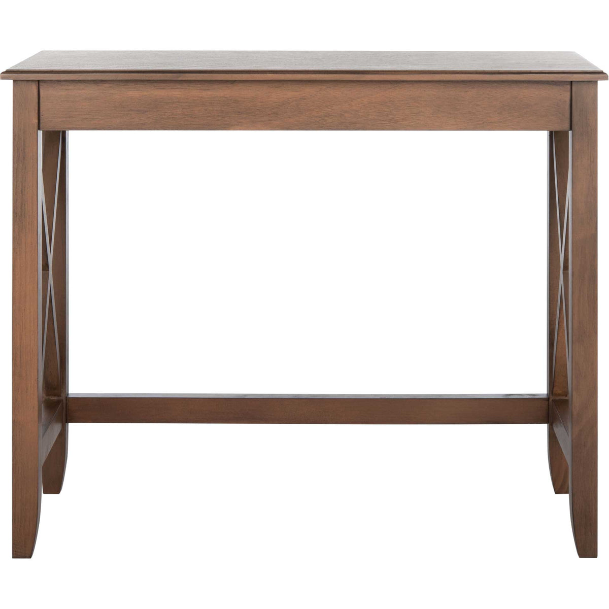 Warm brown desk features a slim rectangular top and an open frame with ample legroom || DSK5713C || front_studio