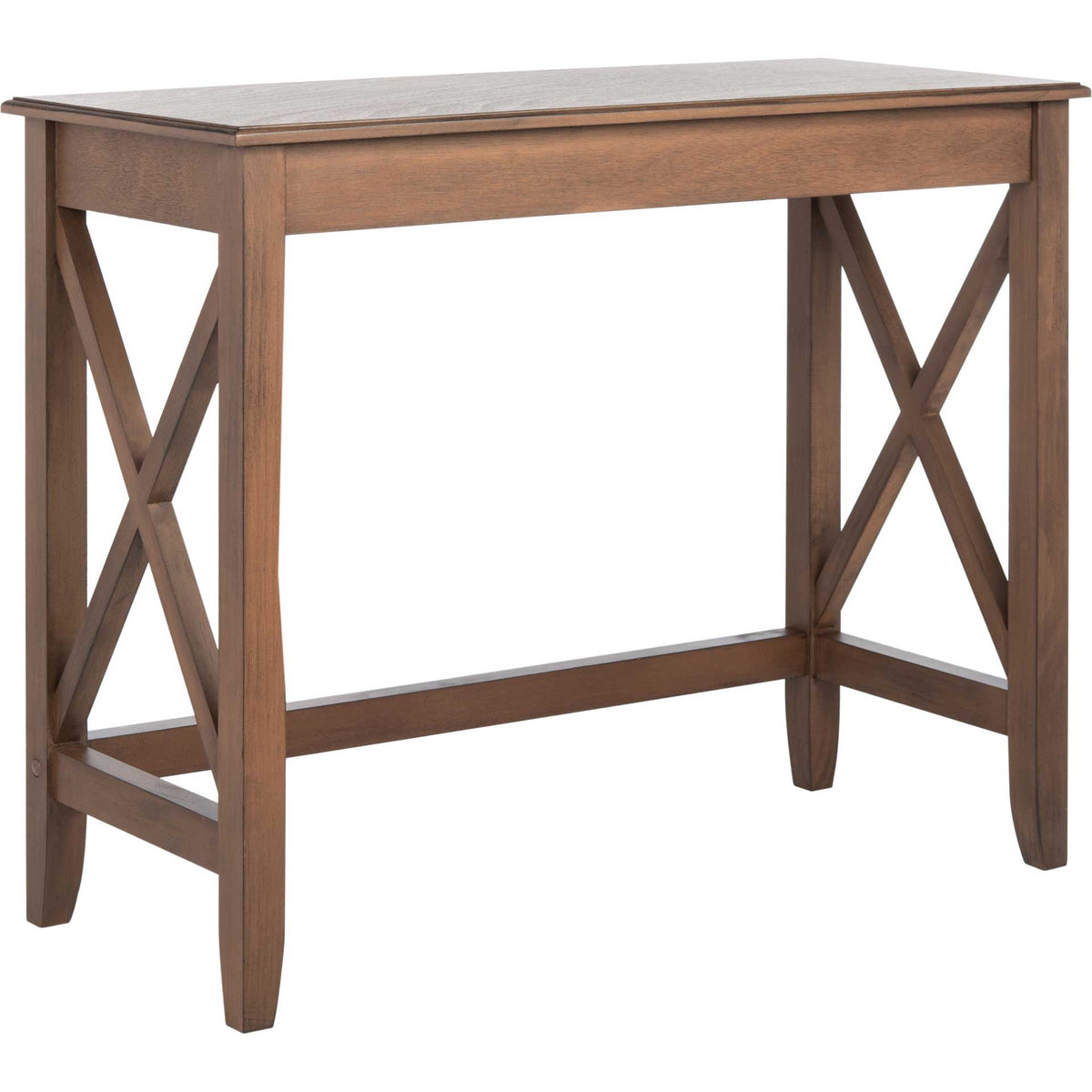 Crossed side braces add farmhouse charm to this warm brown desk with a slim work surface || DSK5713C || front_angle_studio