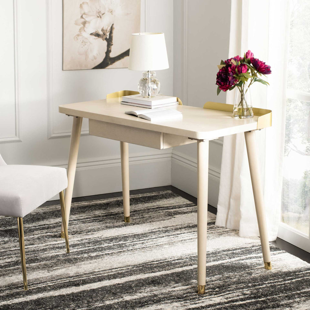 Paula 1 Drawer Desk White Washed/Gold - Froy.com