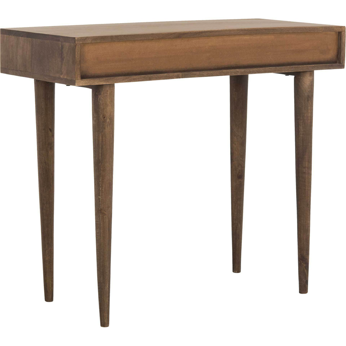 A clean-lined back and tapered legs bring understated style to this warm walnut-toned desk.