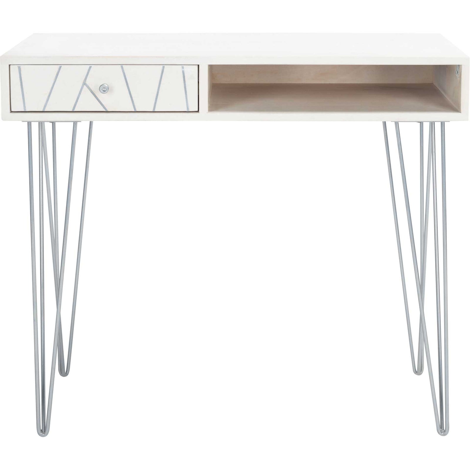 Macey Desk White Wash/Silver