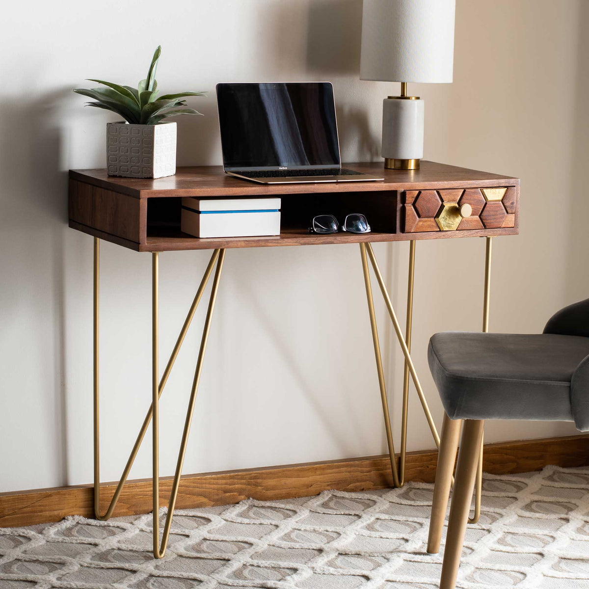 Ray Desk Walnut/Brass