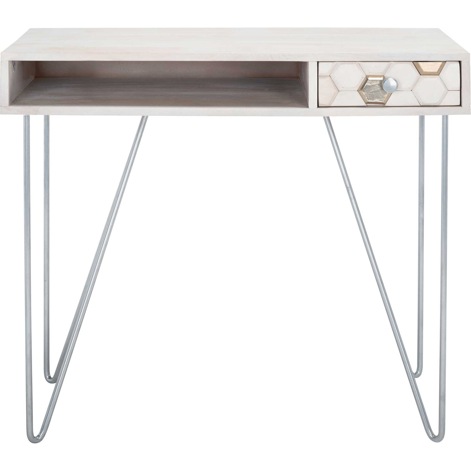 Ray Desk White Wash/Silver