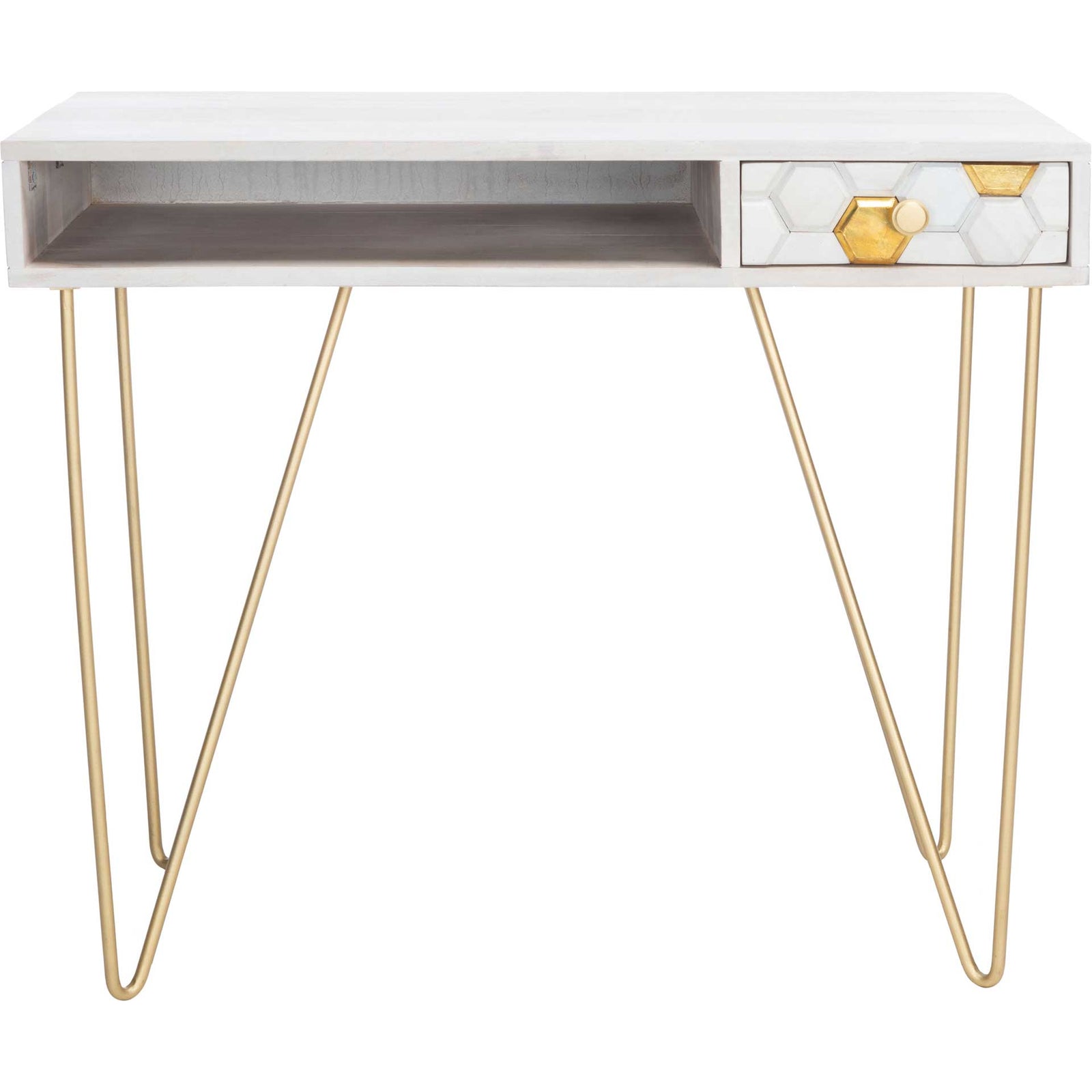 Ray Desk White Wash/Brass