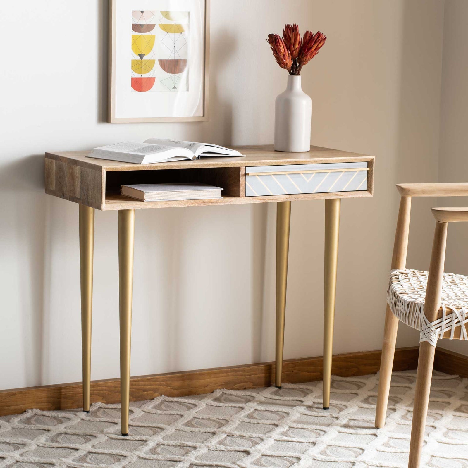 Lester Desk Natural/Cement/Brass