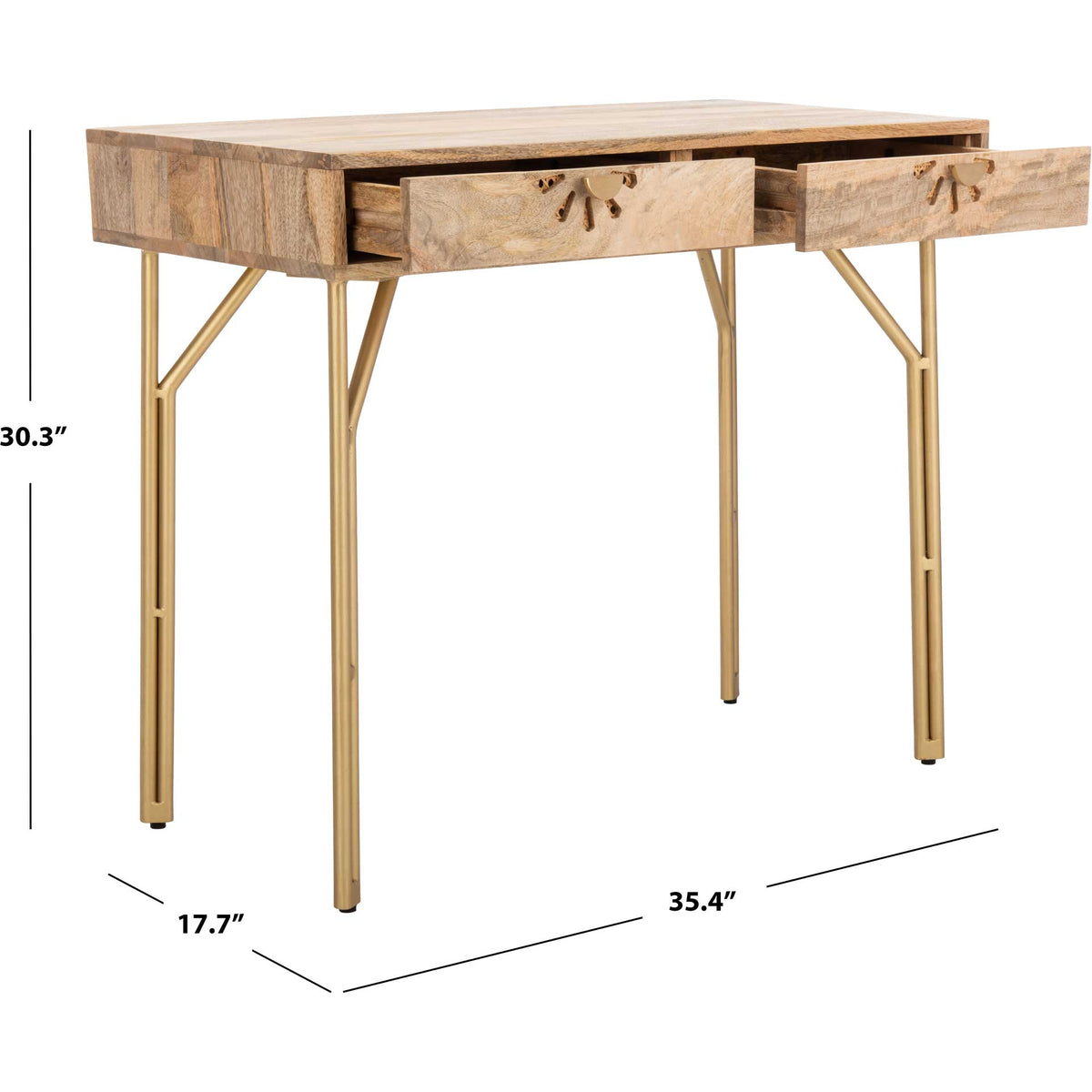 Lian 2 Drawer Desk Natural/Brass