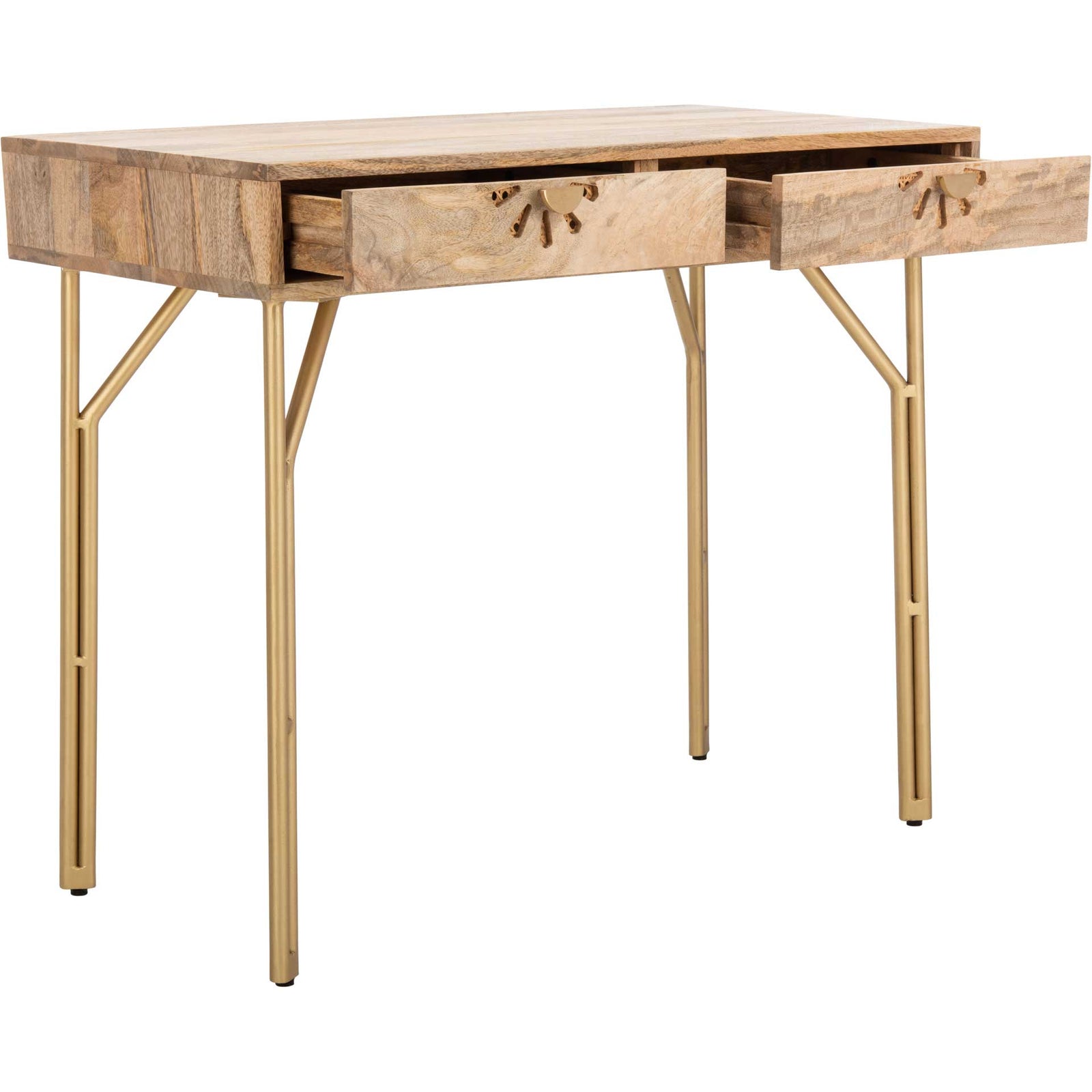 Lian 2 Drawer Desk Natural/Brass