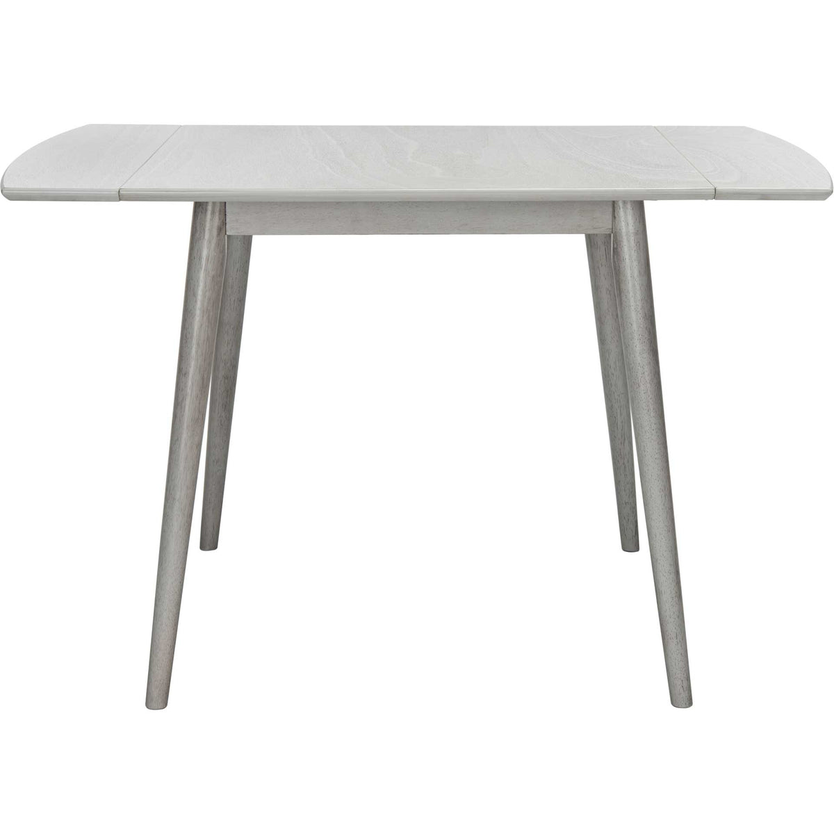 Extended gray tabletop offers extra dining space above four slim, angled legs || DTB1403B || front_converted_studio