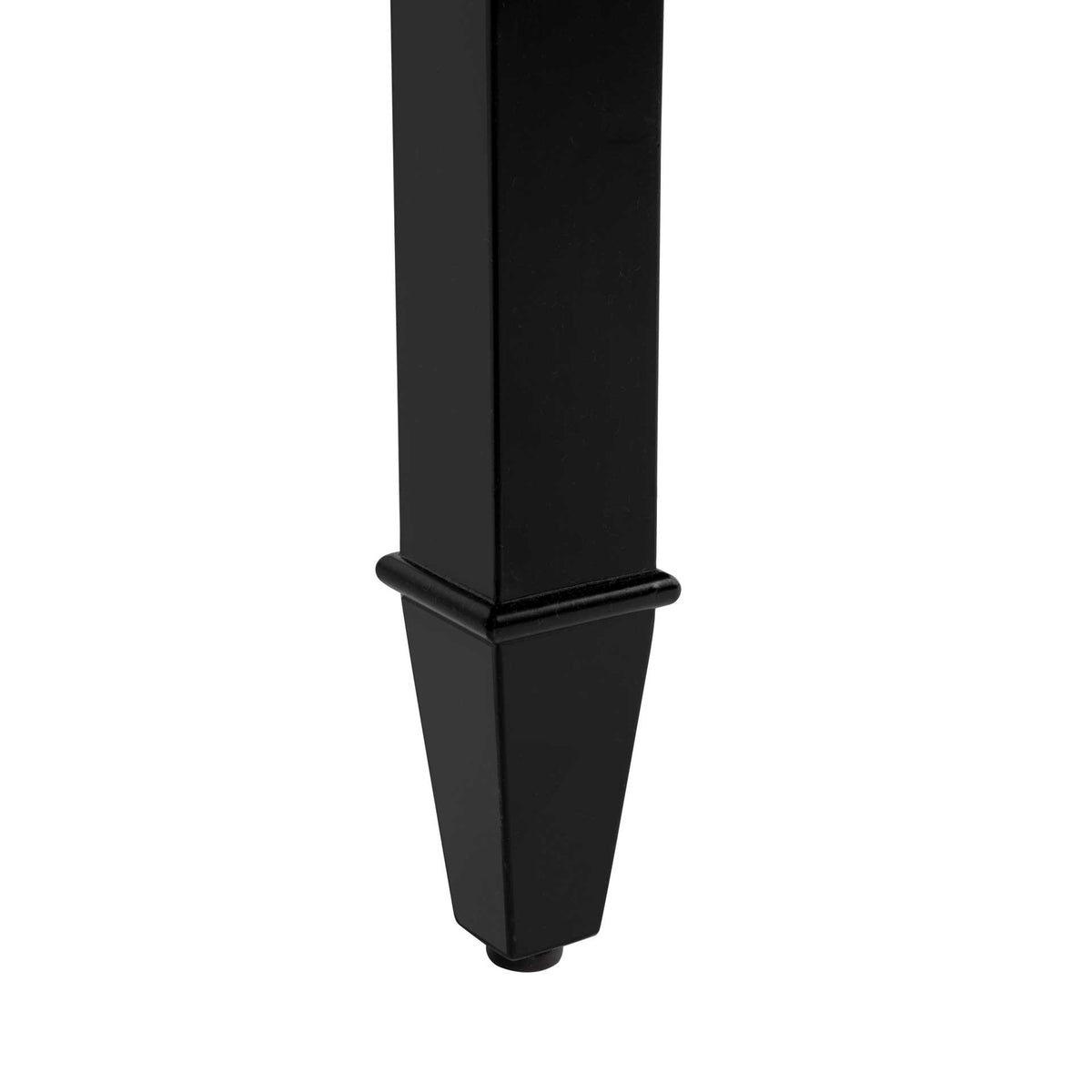 Black dining table leg with a tapered foot and a subtle decorative collar.