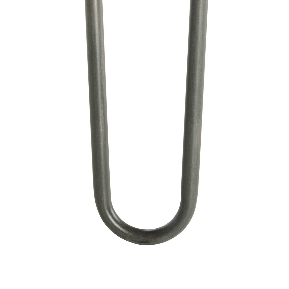 Black iron hairpin leg curves into a smooth U-shaped foot
