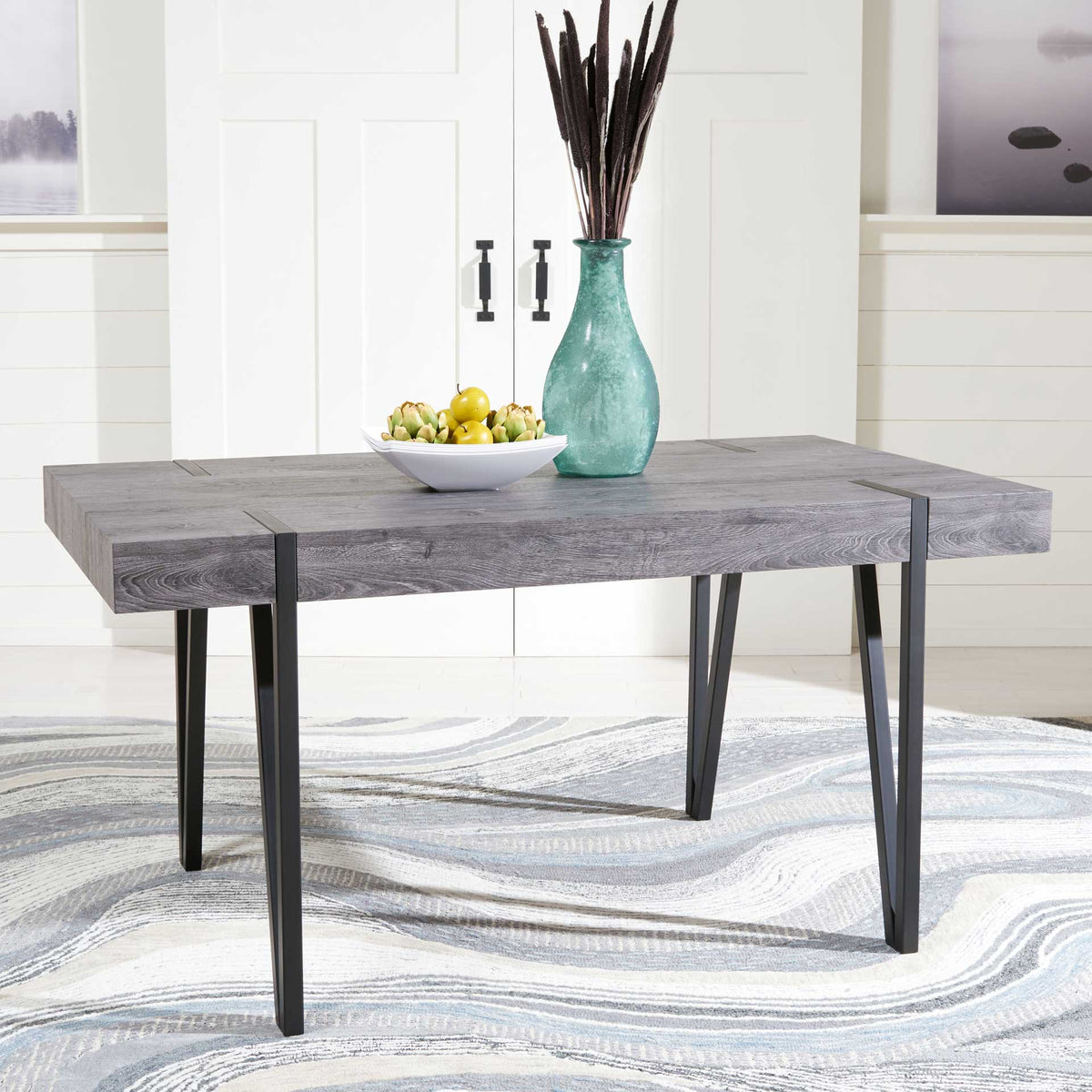 Alan Wood Top Dining Table Black Oak/Black