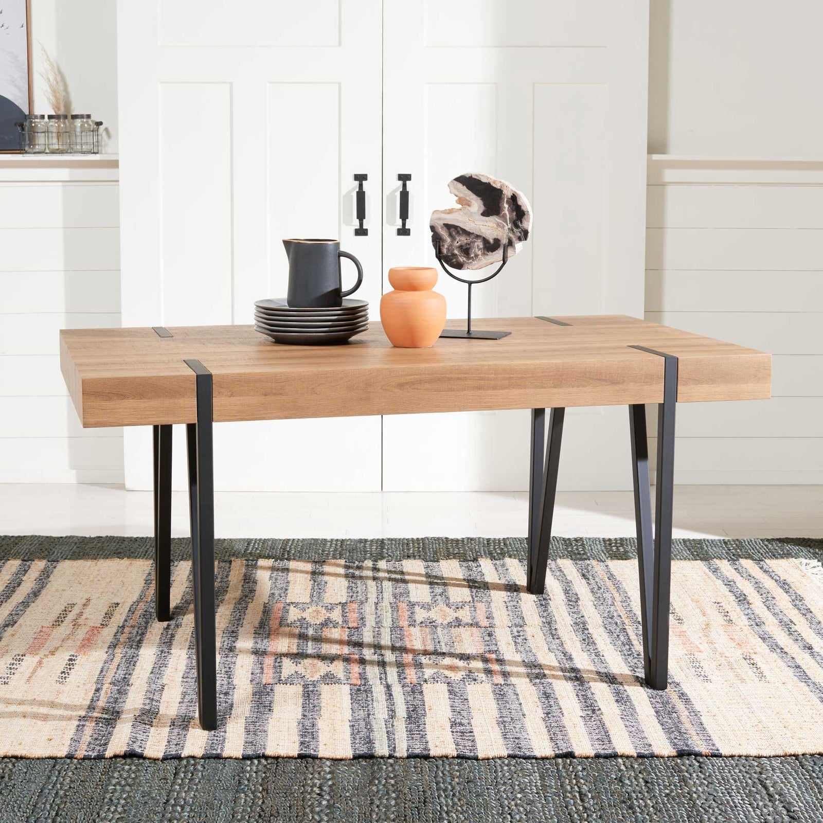 Alan Wood Top Dining Table Natural Brown/Black