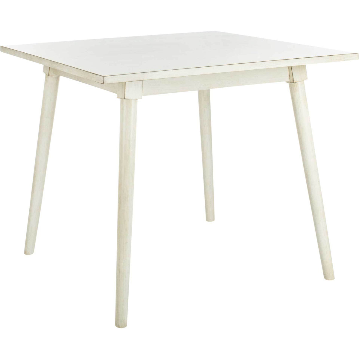 A soft antique white finish lends warmth to the square top and angled wooden legs. || DTB9200C || front_angle_studio