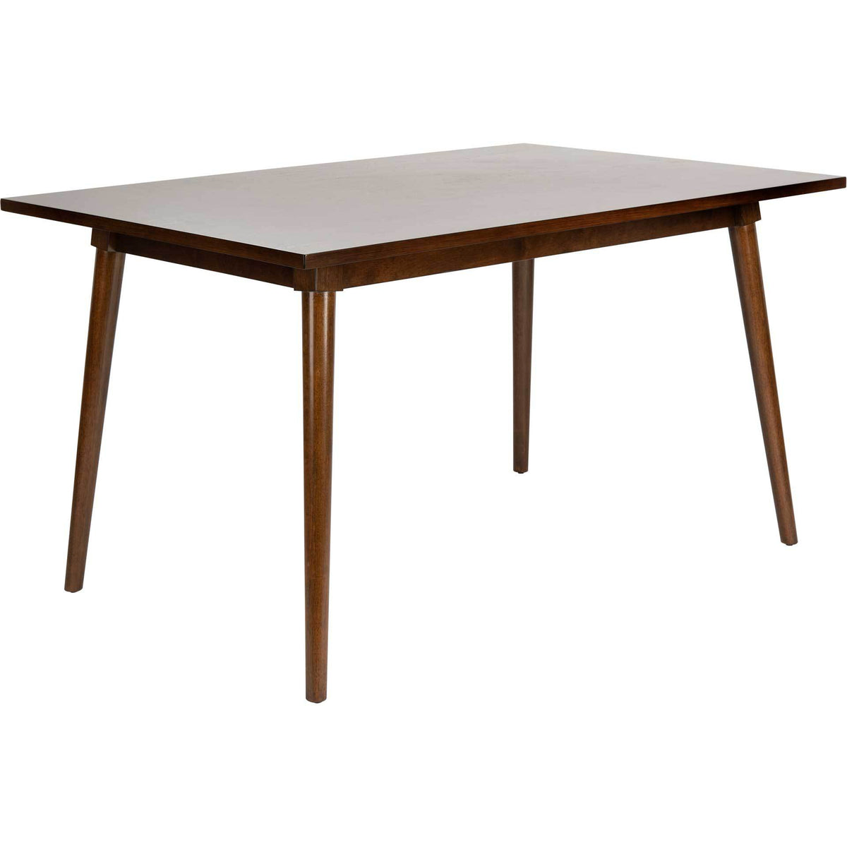 A warm walnut finish and slender, splayed legs lend this rectangular dining table an airy look. || DTB9201A || front_angle_studio