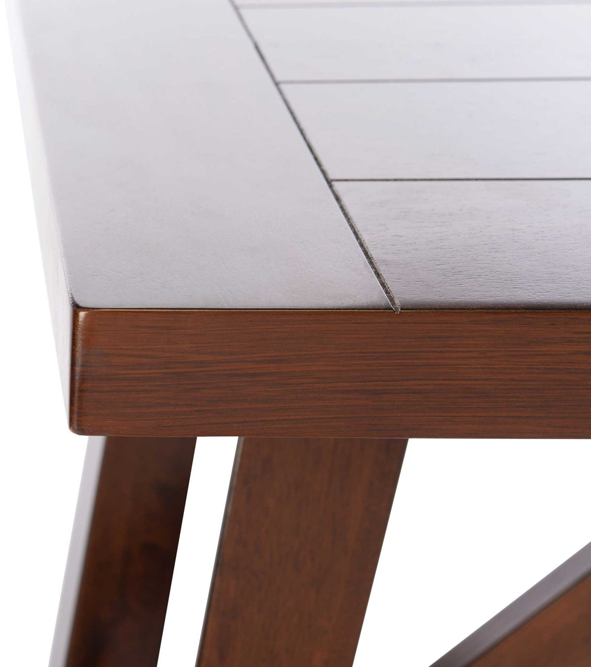 Brown wood grain and fine inset seams add definition to the tabletop's crisp edge.