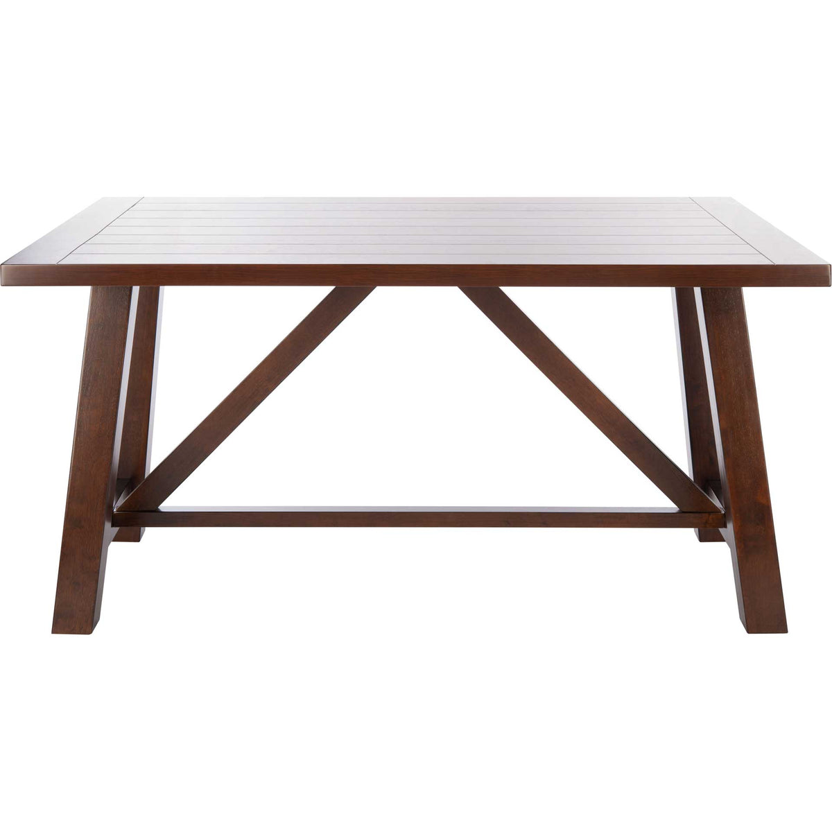 A rectangular wood tabletop and triangular bracing give this dining table a bold, open silhouette. || DTB9217A || front_studio