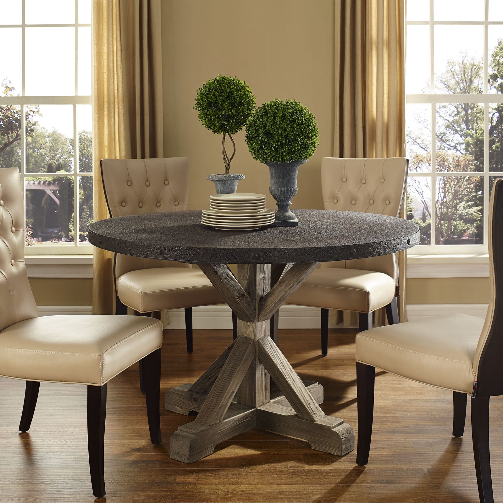 Saga Wood Top Dining Table Brown
