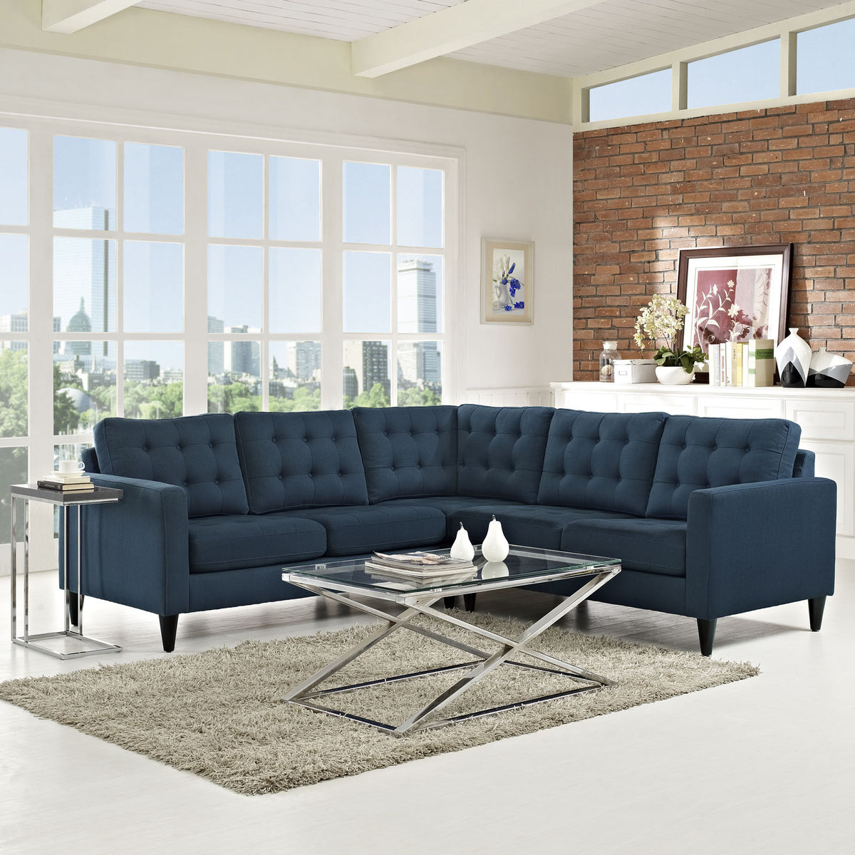 Era Fabric Corner Sectional Sofa Azure