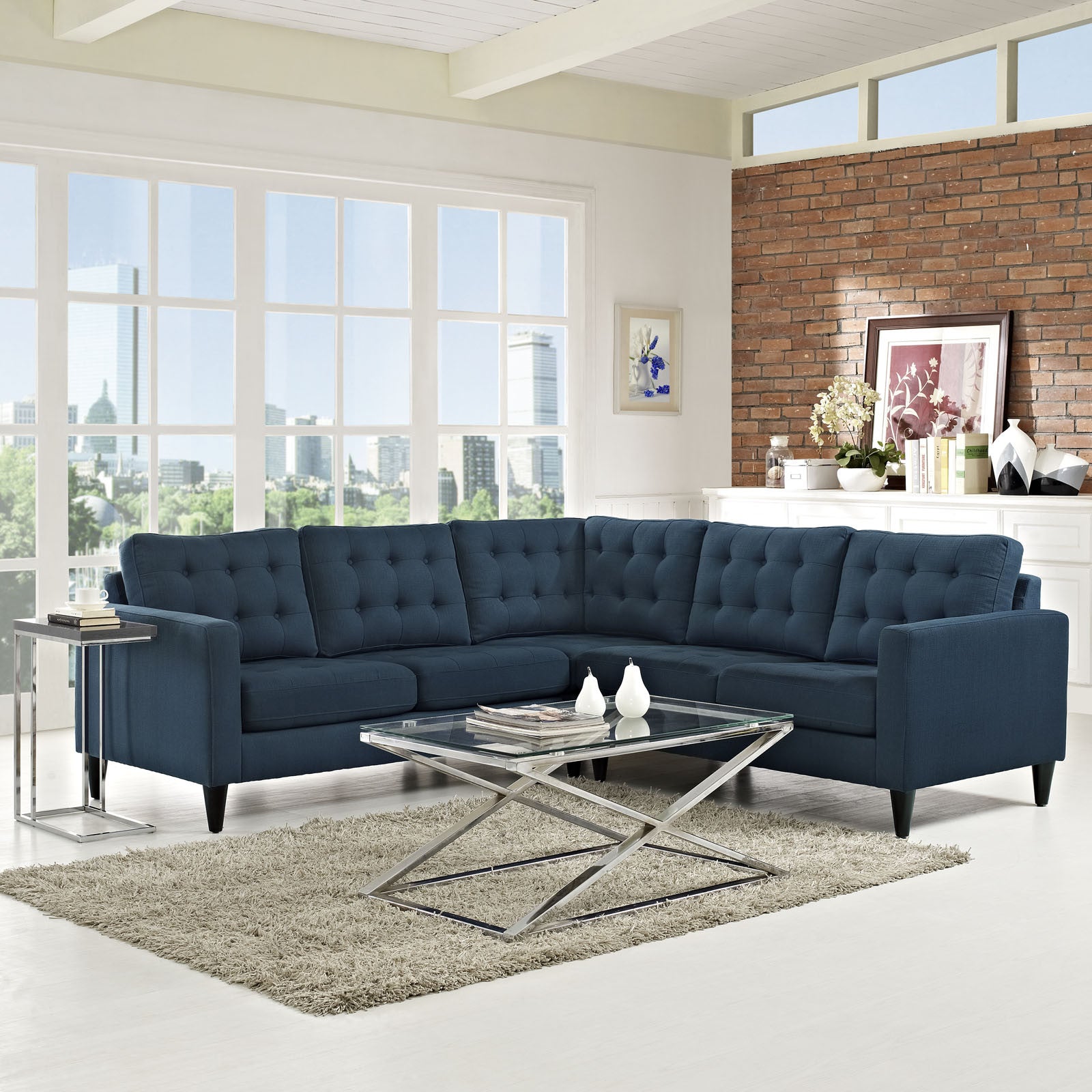 Era Fabric Corner Sectional Sofa Azure