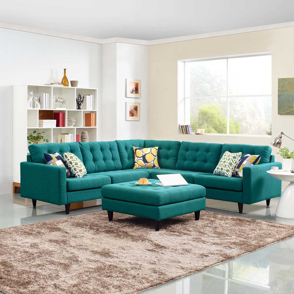 Era Fabric Corner Sectional Sofa Teal