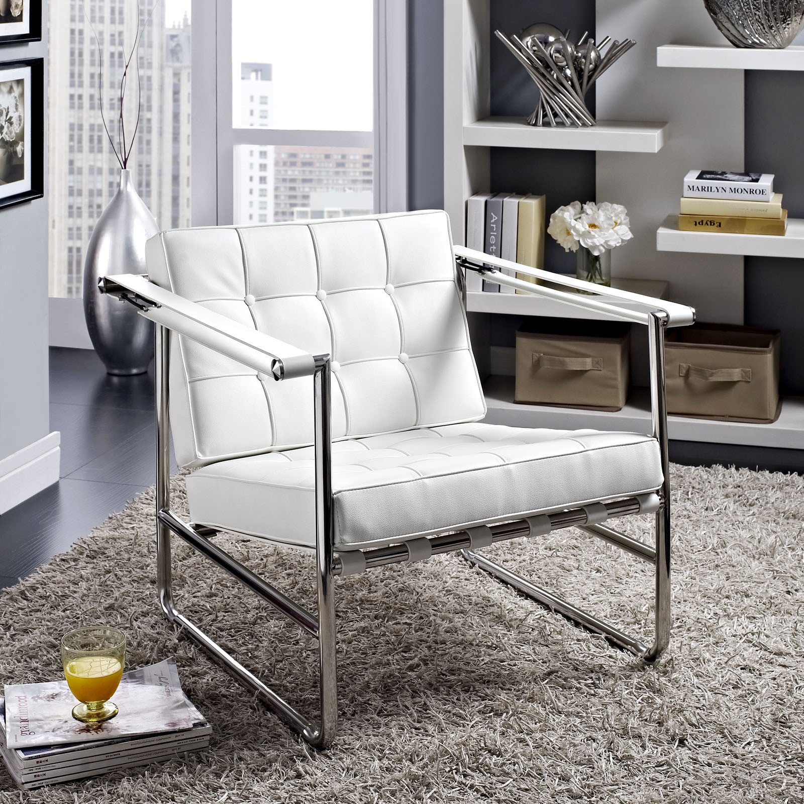Pero Stainless Steel Lounge Chair White