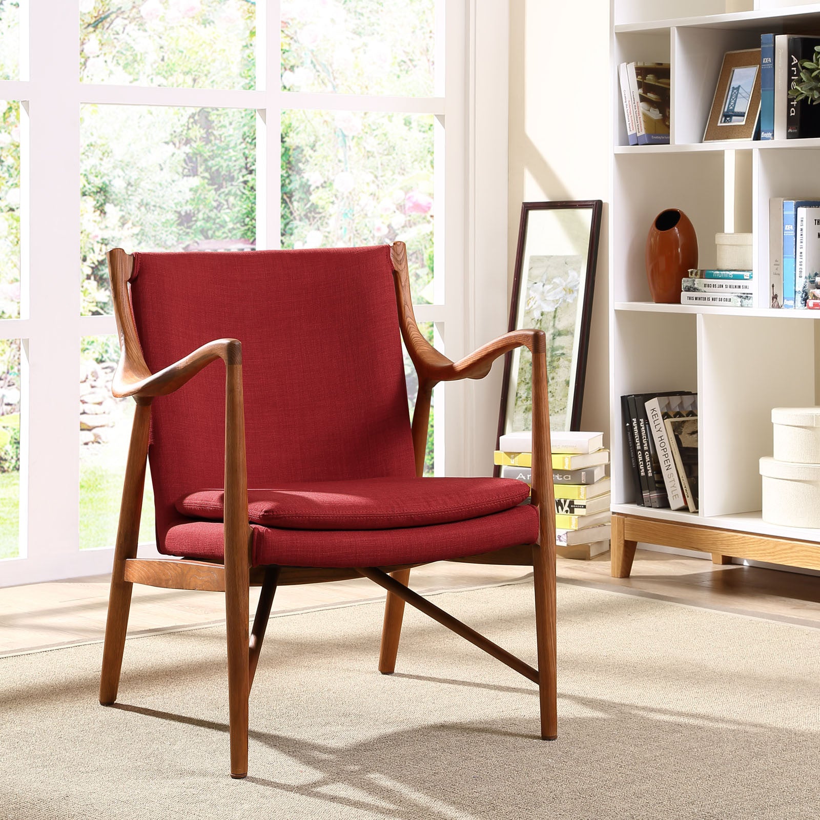 Minerva Upholstered Lounge Chair Maple Red