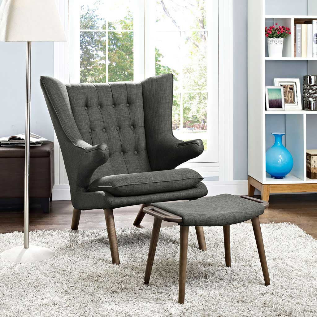 Berlin Lounge Chair and Ottoman Gray