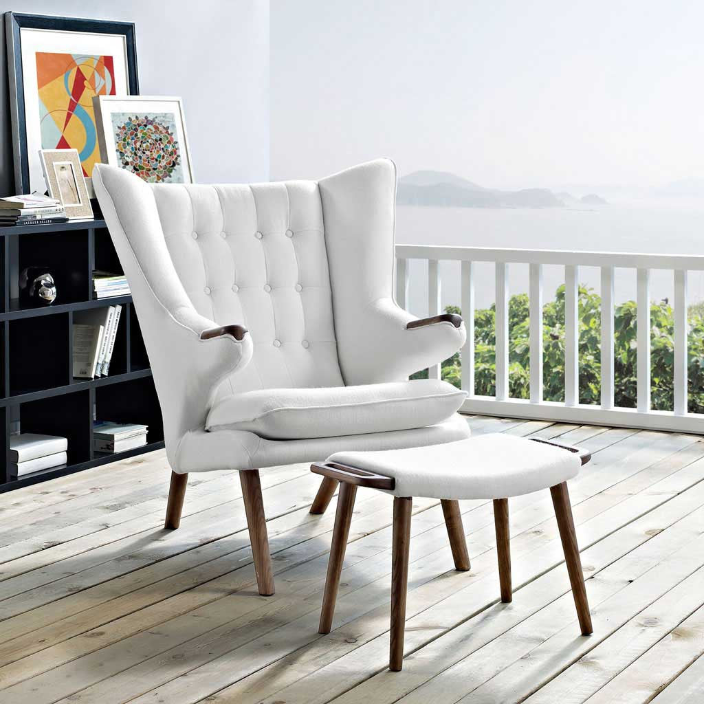Berlin Lounge Chair and Ottoman White