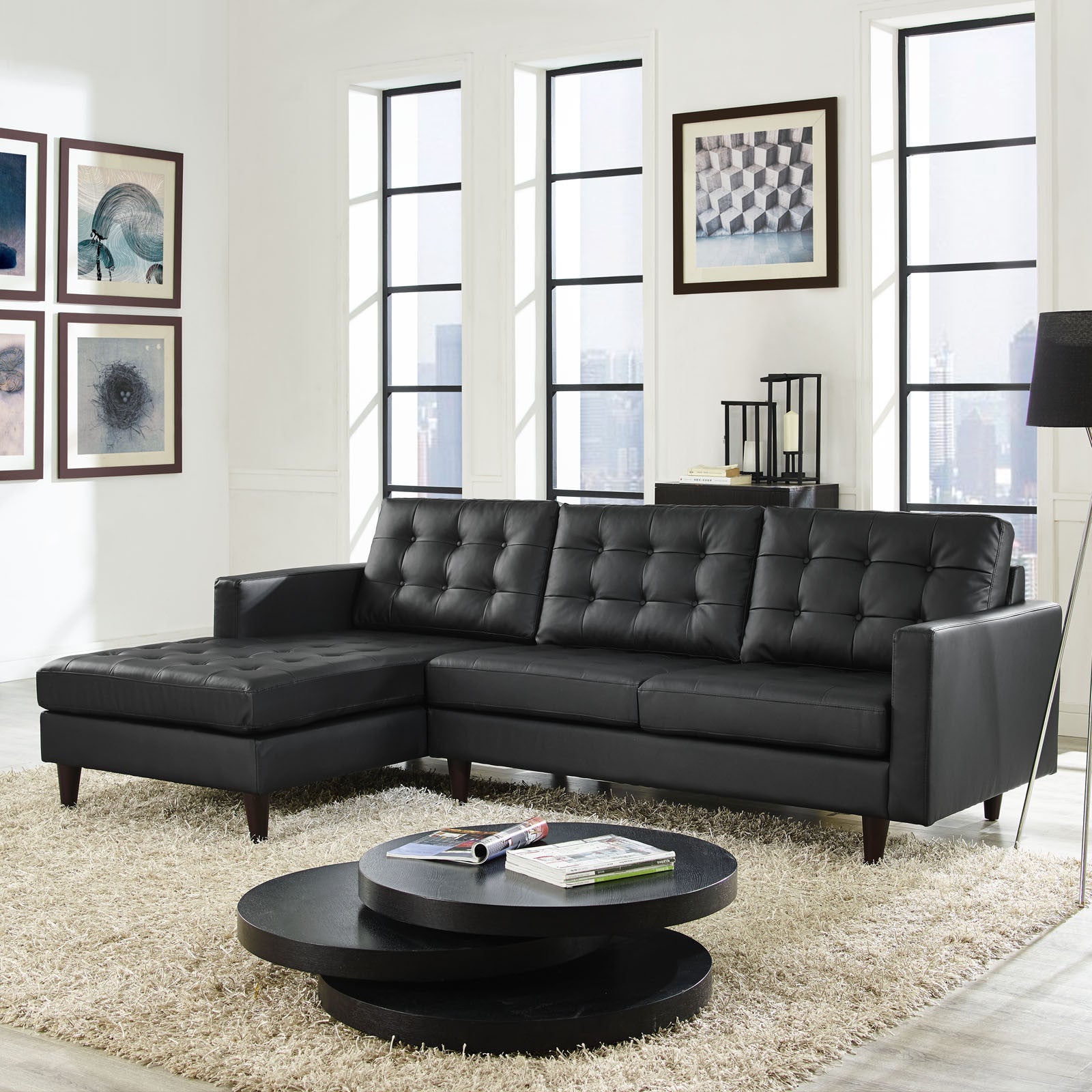 Era Leather Sectional Sofa Black