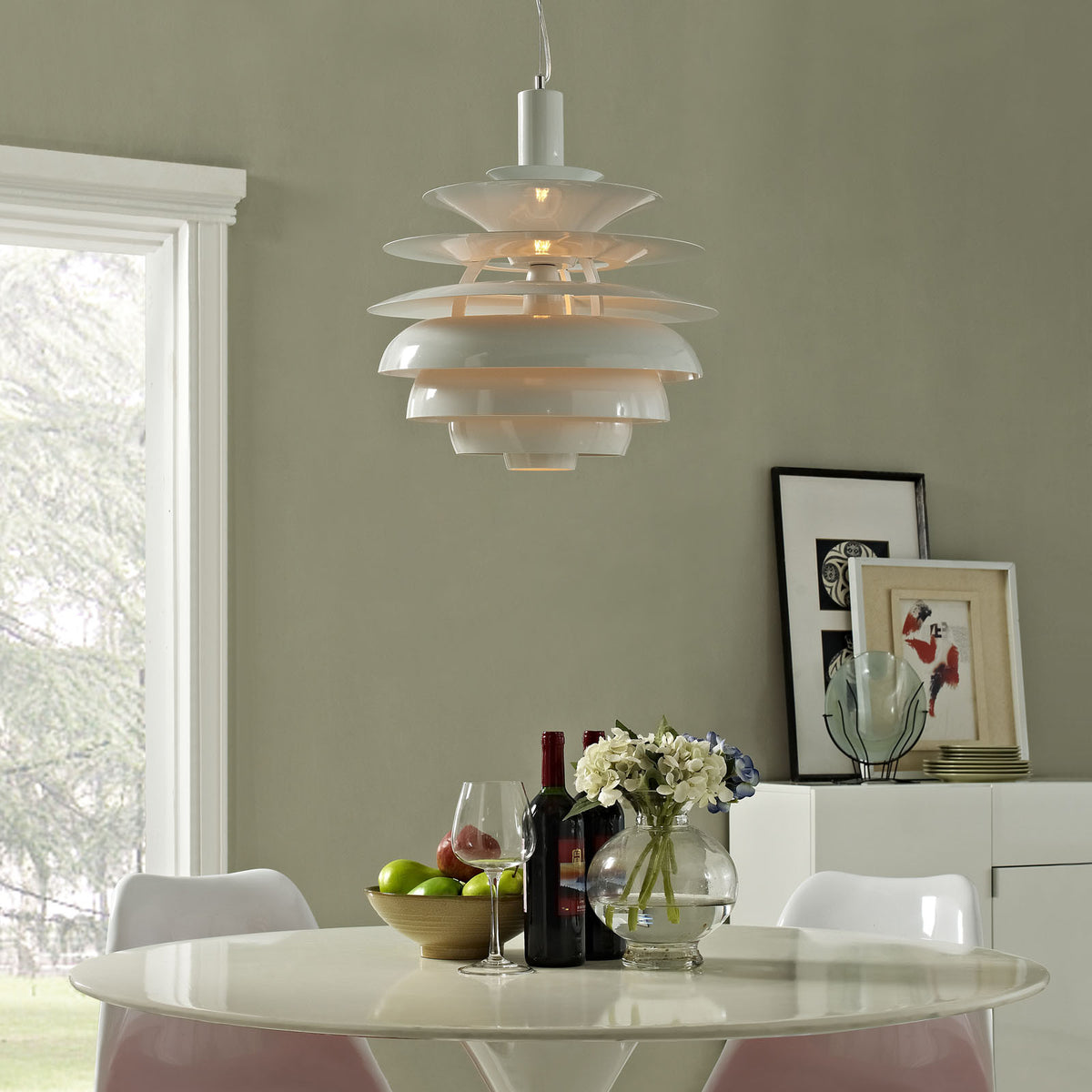 Render 17" Stainless Steel Chandelier White