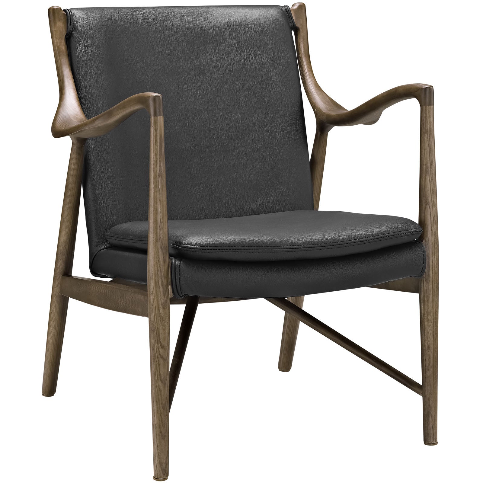 Minerva Leather Lounge Chair Walnut Black