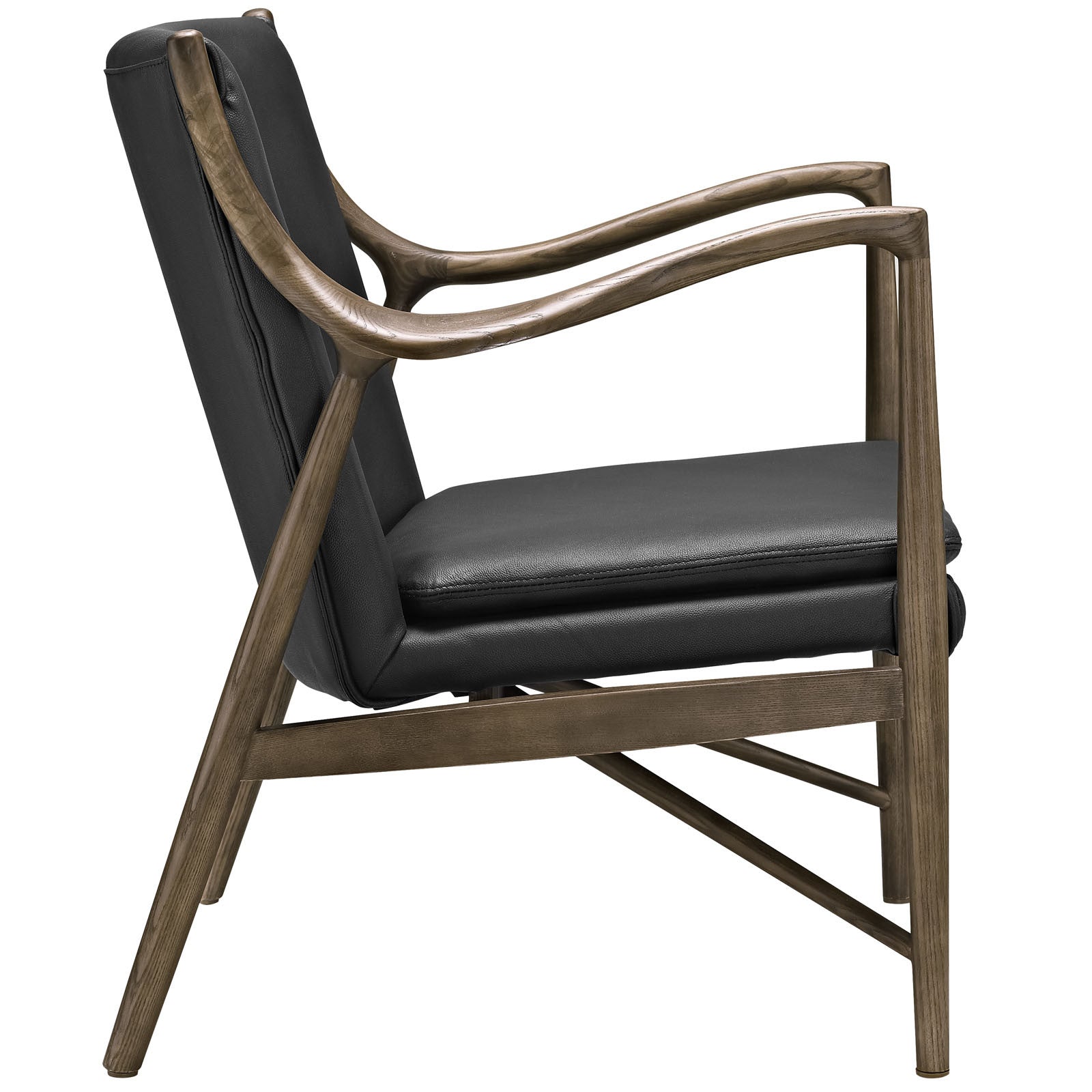 Minerva Leather Lounge Chair Walnut Black