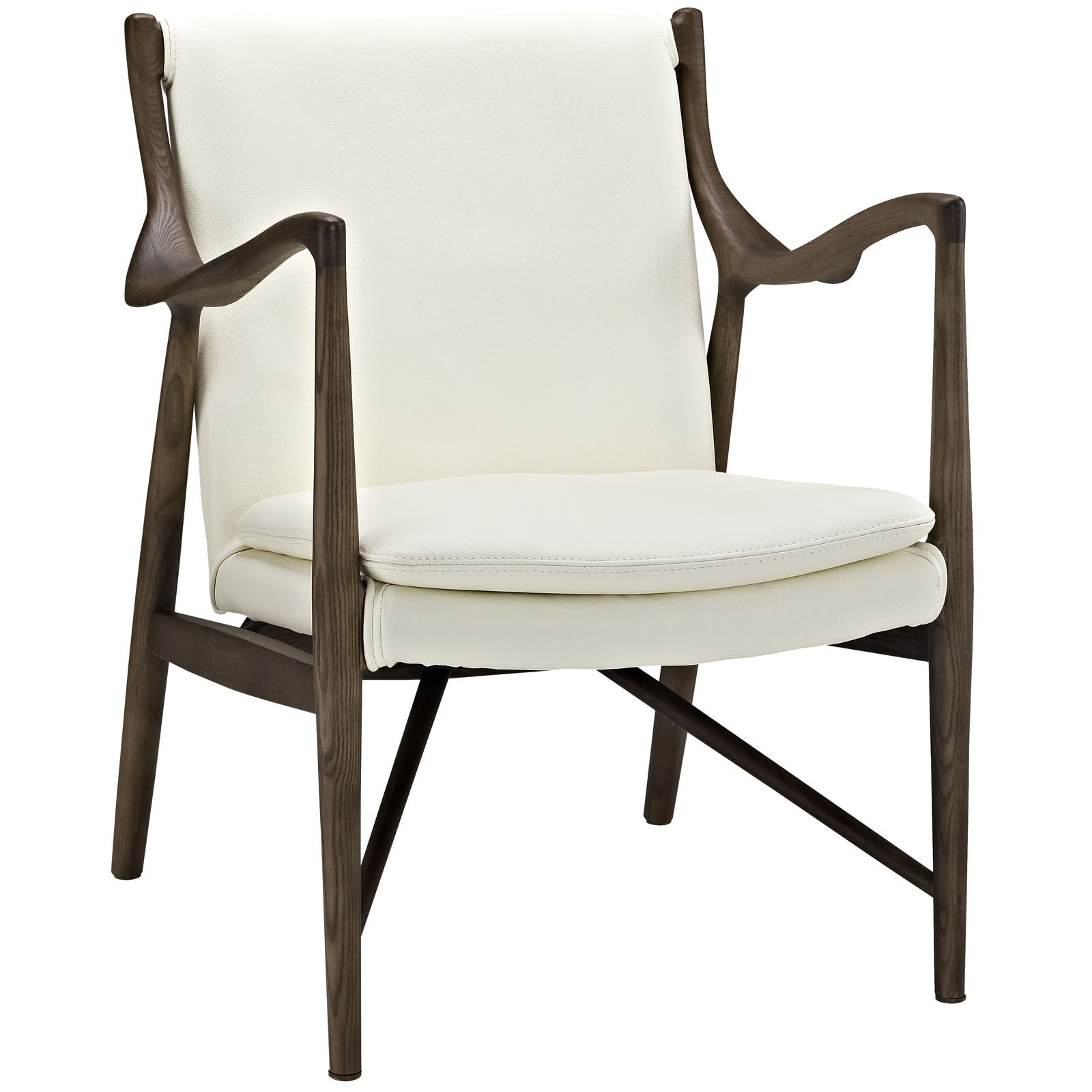 Minerva Leather Lounge Chair Walnut Cream