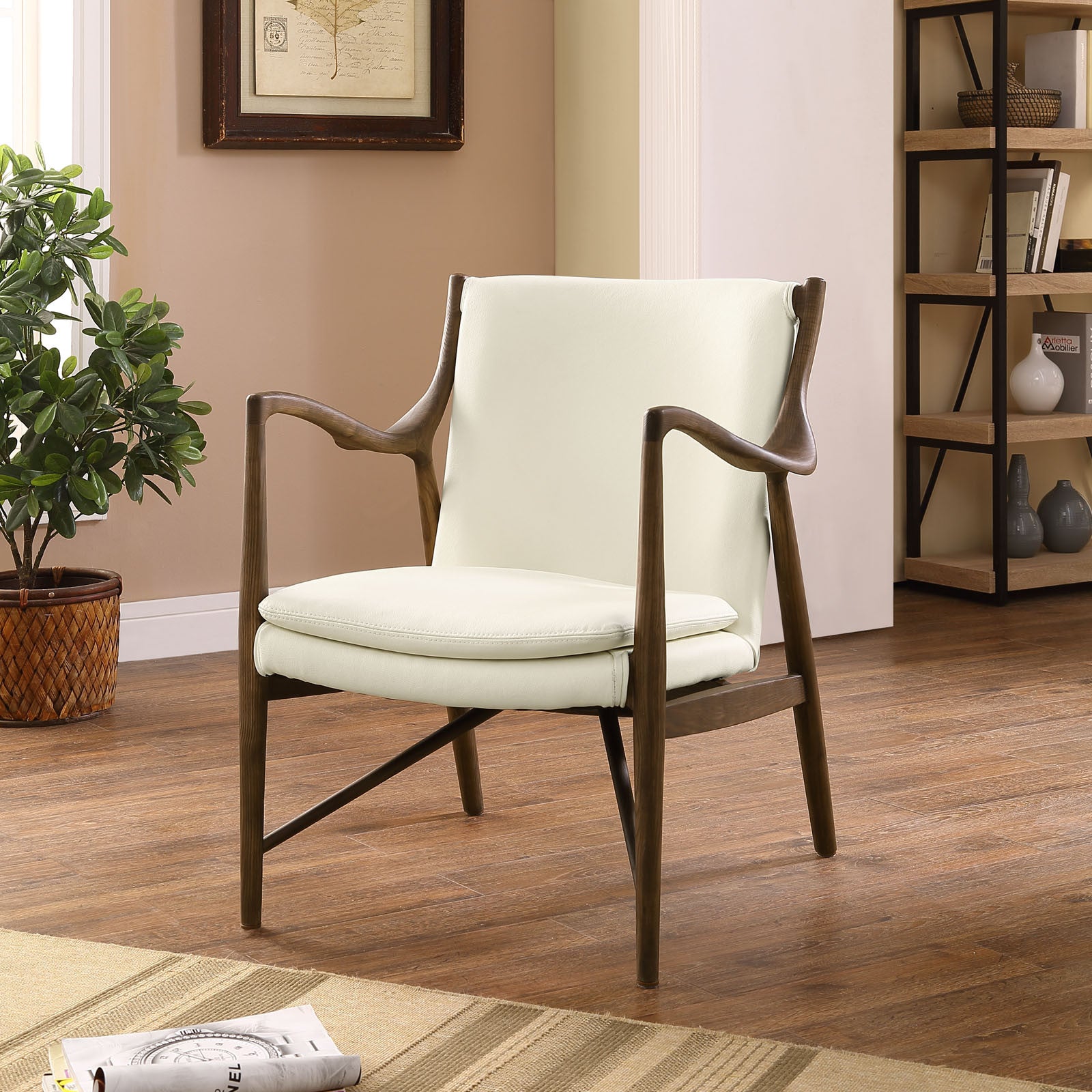 Minerva Leather Lounge Chair Walnut Cream