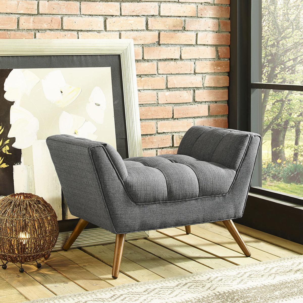 Reborn Fabric Short Ottoman Gray