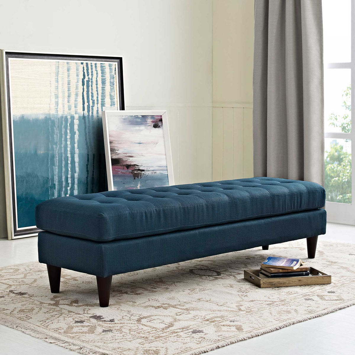 Era Upholstered Fabric Bench Azure