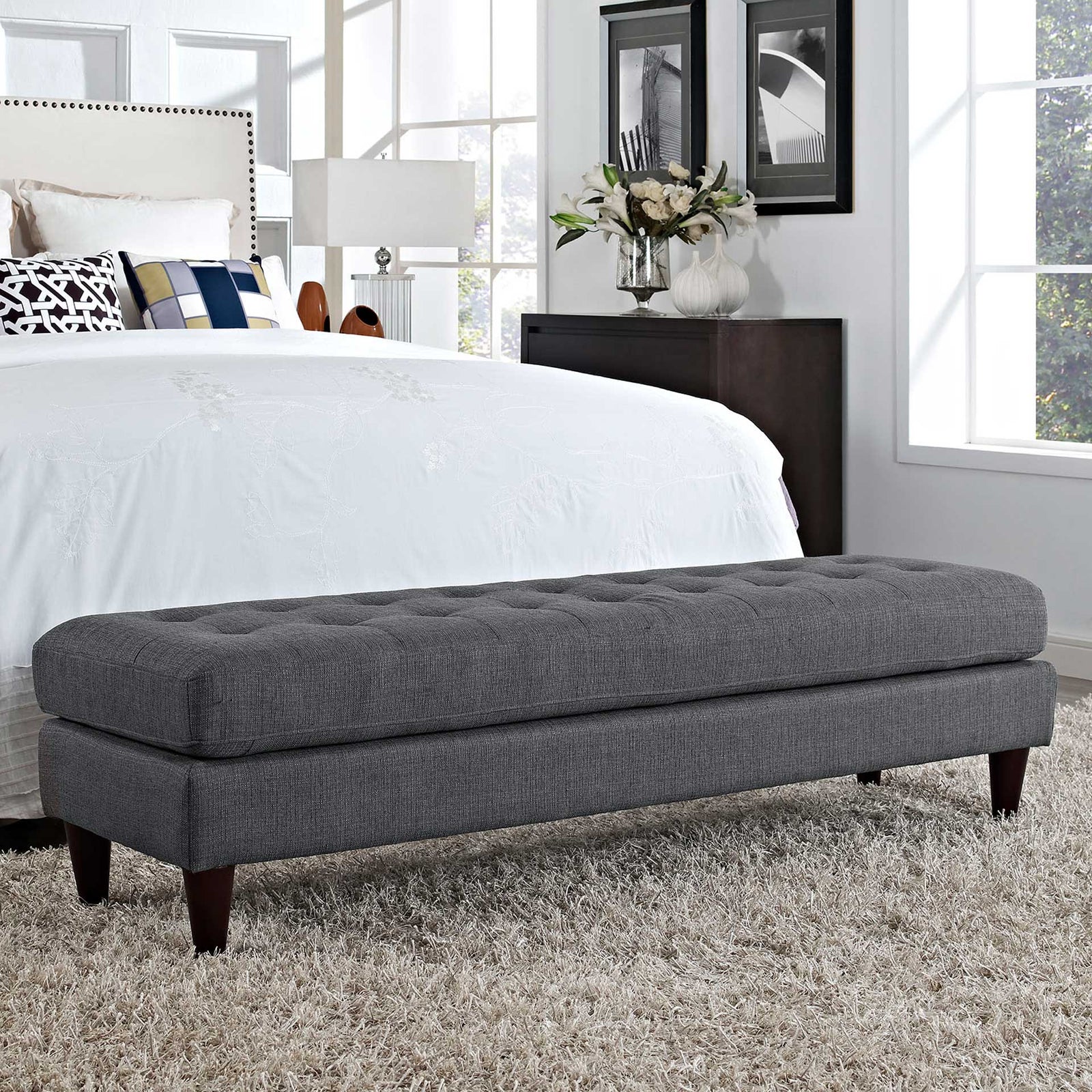 Era Upholstered Fabric Bench Gray