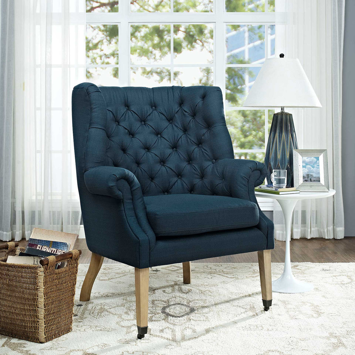 Camron Upholstered Fabric Lounge Chair Azure