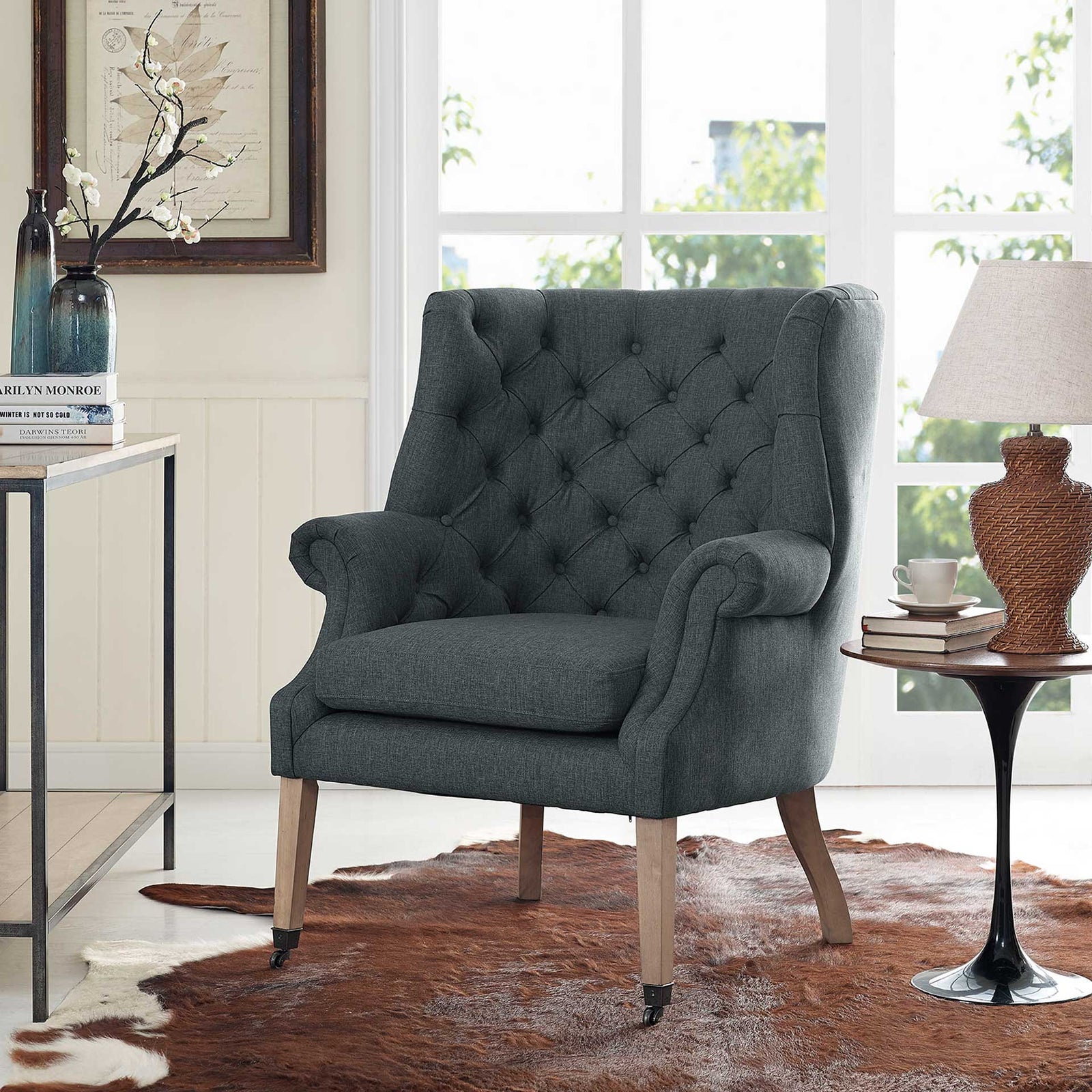 Camron Upholstered Fabric Lounge Chair Gray