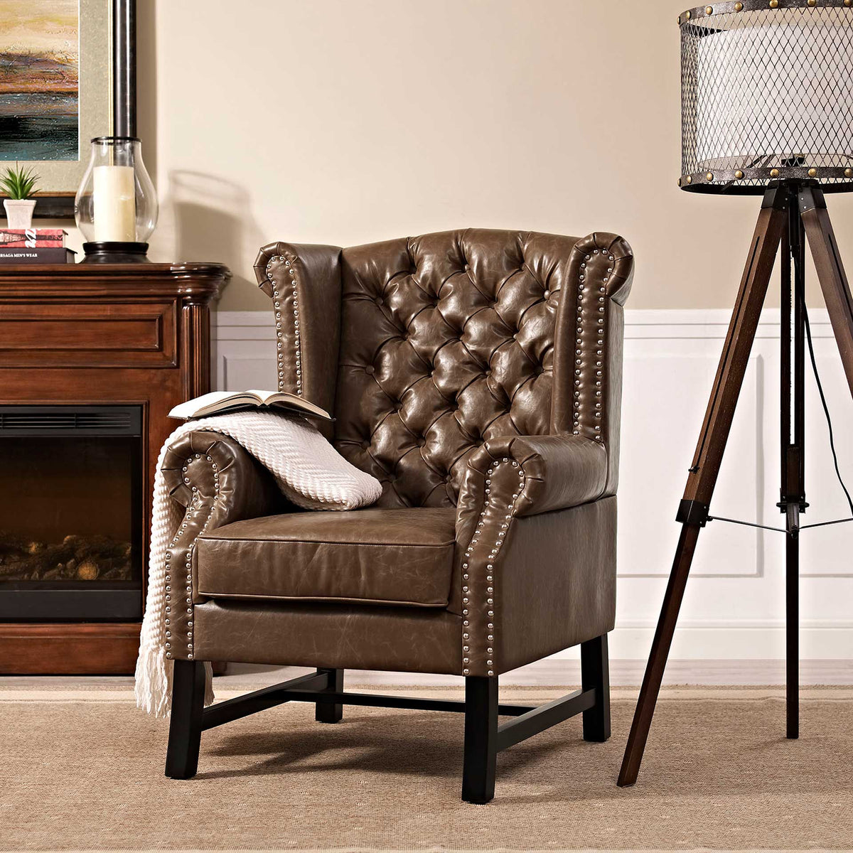 Starburst Upholstered Vinyl Armchair Brown