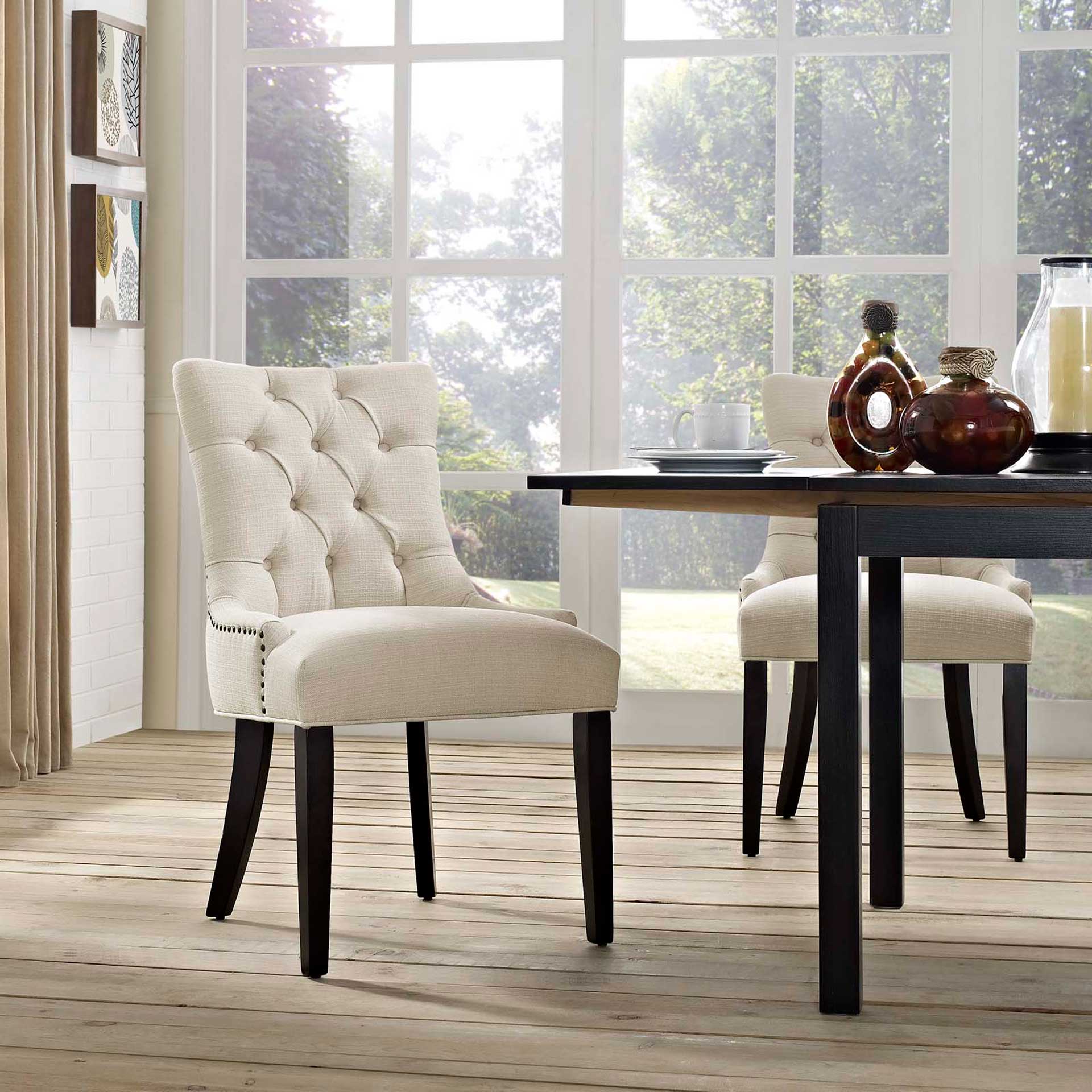 Regency Tufted Fabric Dining Chair Beige