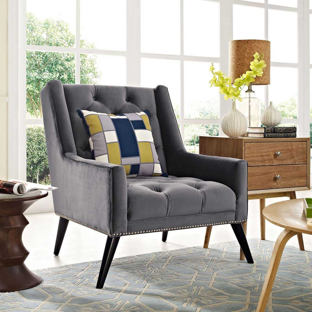 Pericles Velvet Armchair Gray