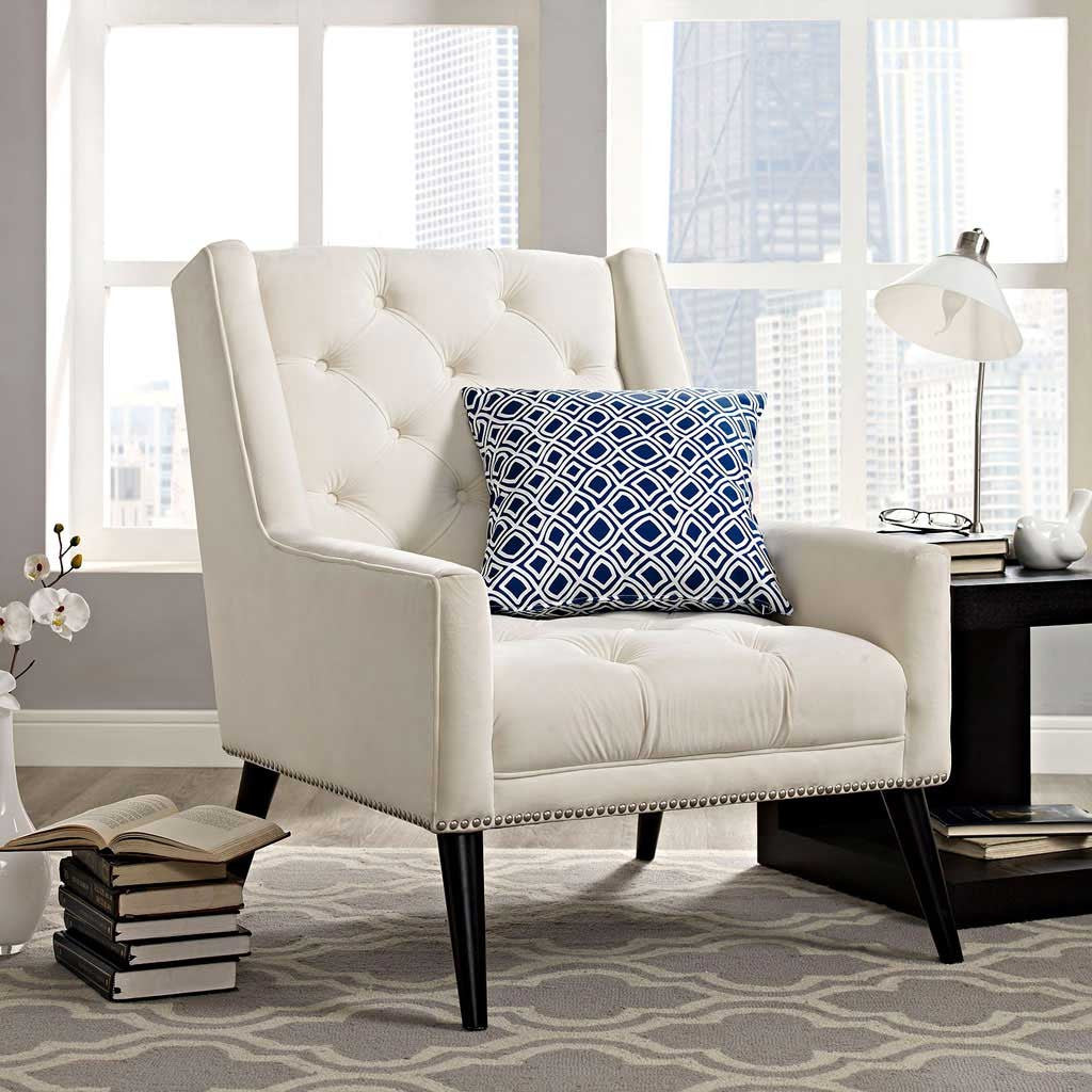 Pericles Velvet Armchair Ivory