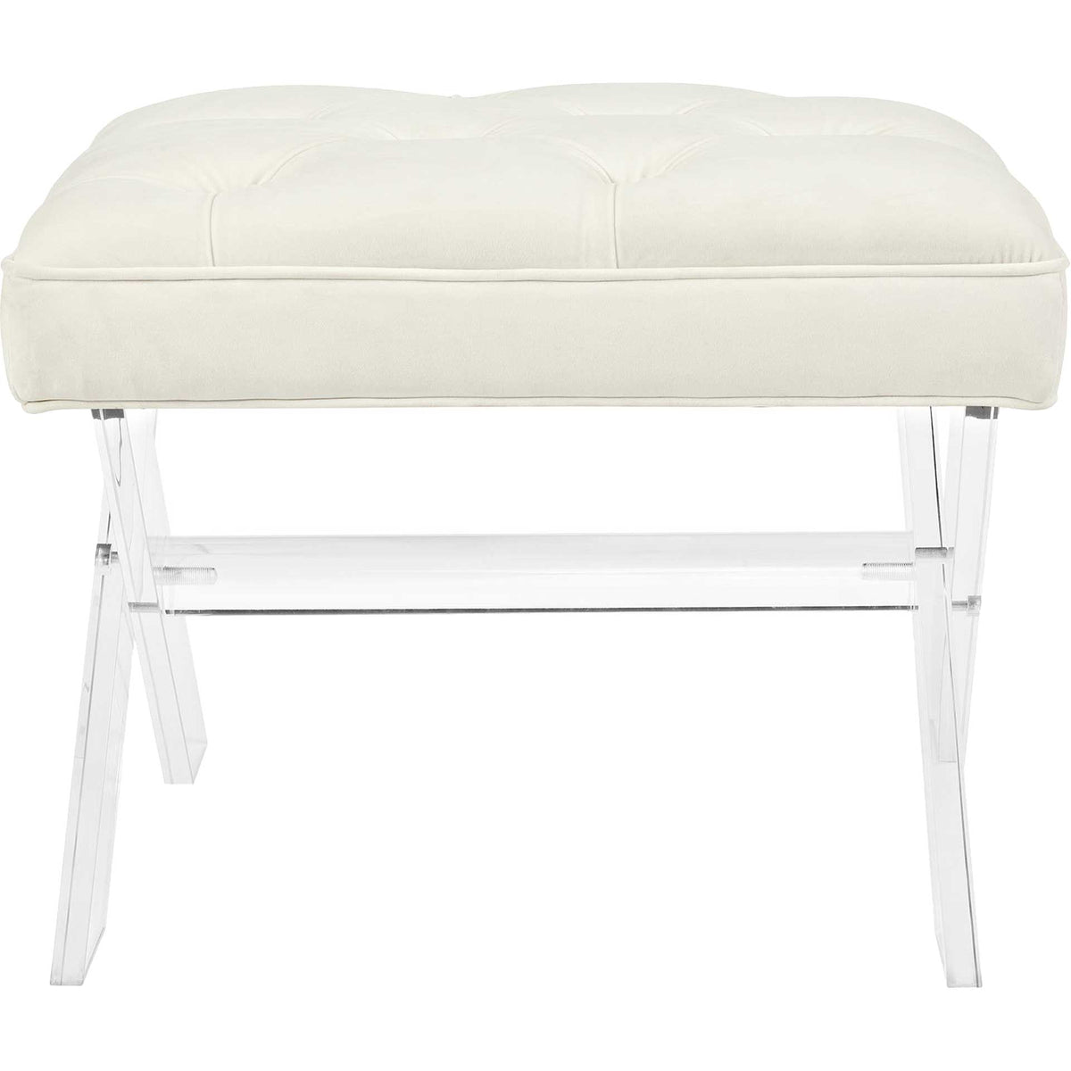 A plush ivory tufted seat rests on a sleek, transparent acrylic base || EEI-2323-IVO || front_studio