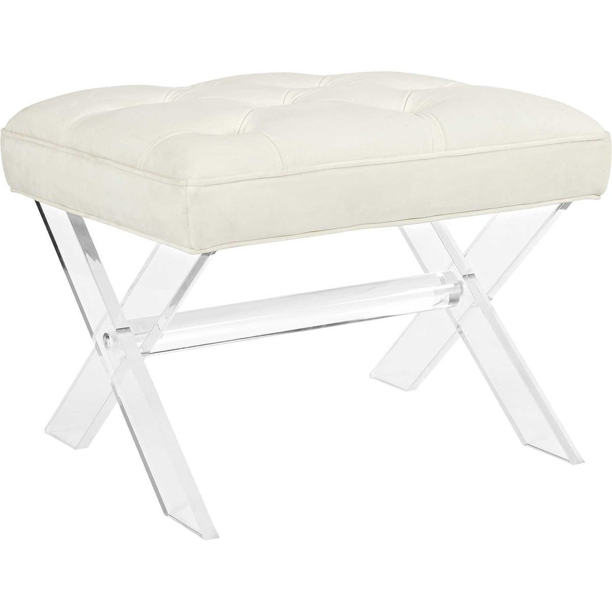 Ivory velvet upholstery and button tufting pair with clear acrylic X-frame legs || EEI-2323-IVO || front_angle_studio