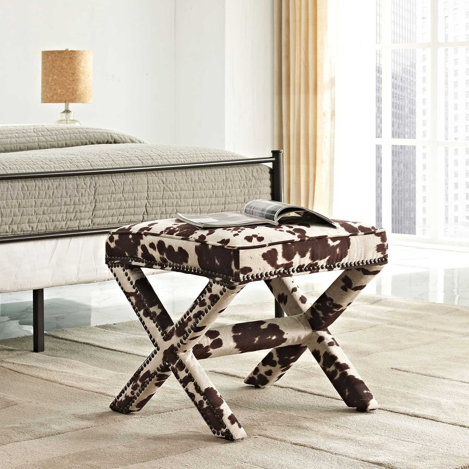 Roger Upholstered Fabric Bench Cowhide