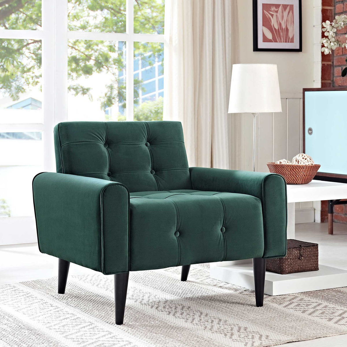 Davis Velvet Armchair Emerald Green