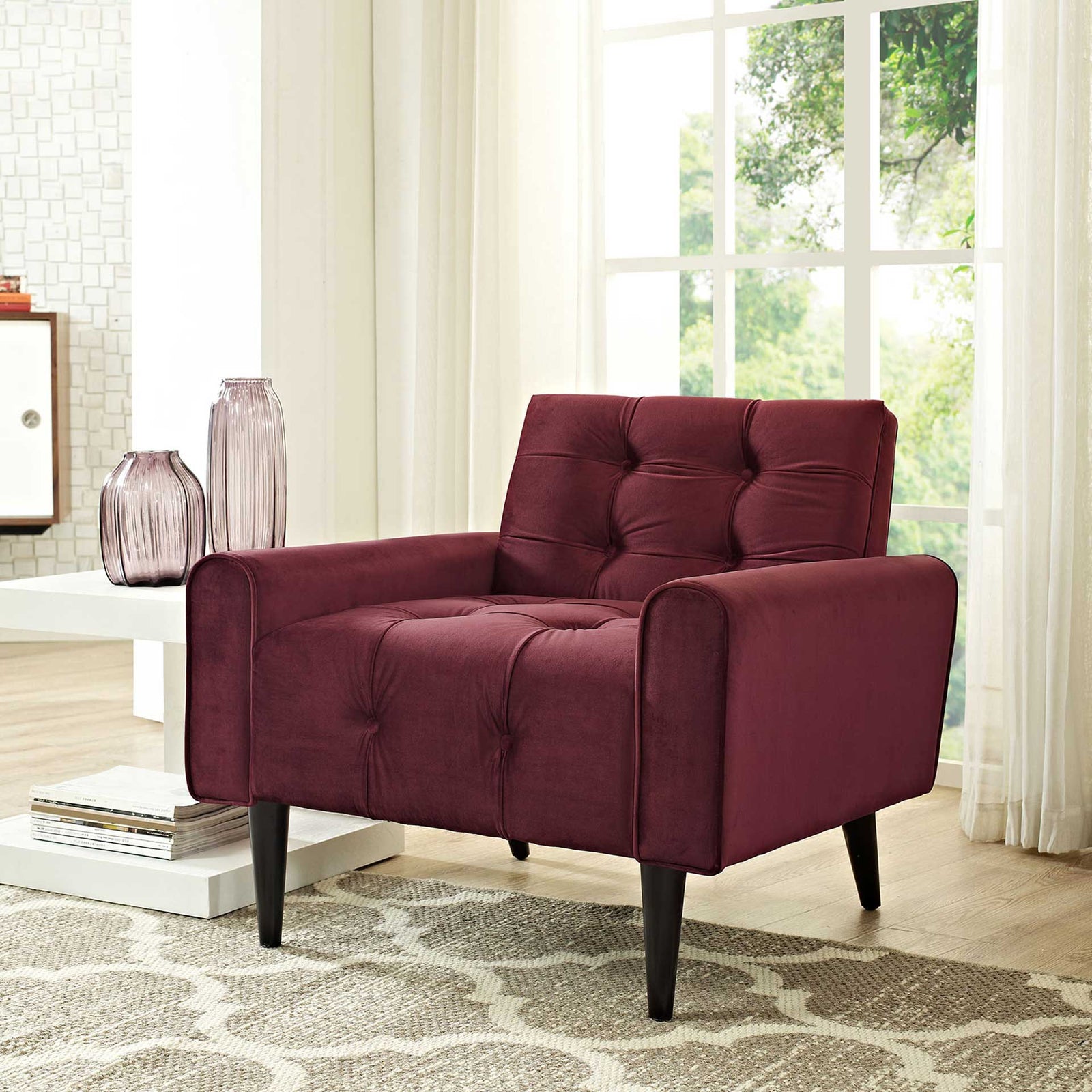 Davis Velvet Armchair Maroon