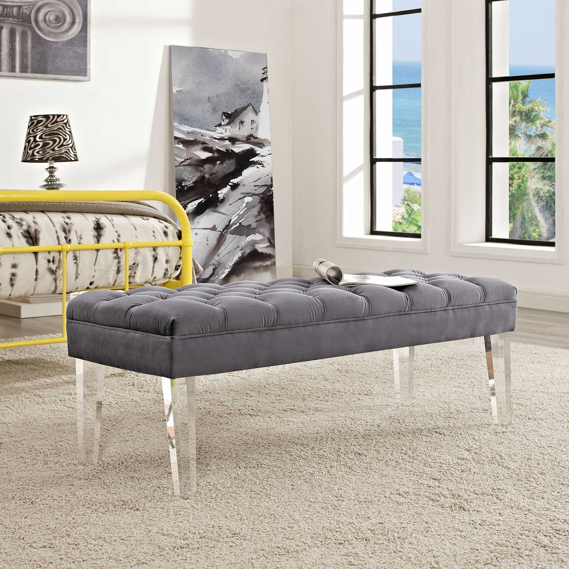 Vienna Velvet Bench Gray